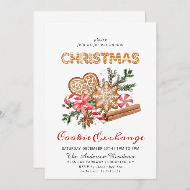 Gingerbread House Cookie Exchange Christmas Party Invitation (Front/Back)