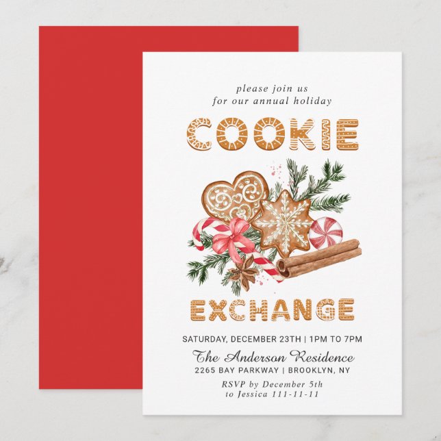Gingerbread House Cookie Exchange Christmas Party Invitation (Front/Back)