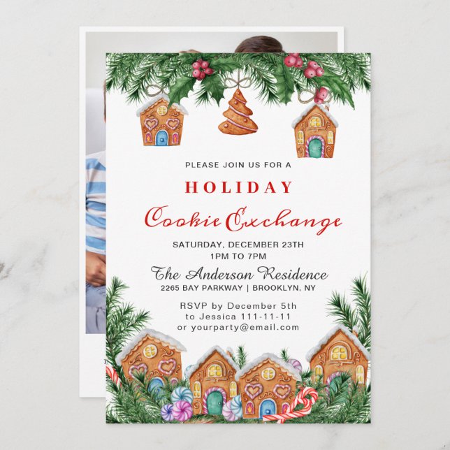 Gingerbread House Cookie Exchange Christmas Party Invitation (Front/Back)