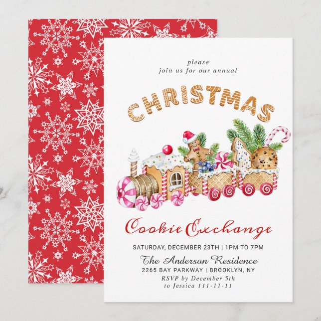 Gingerbread House Cookie Exchange Christmas Party Invitation (Front/Back)