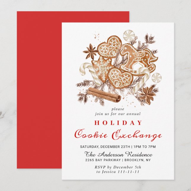Gingerbread House Cookie Exchange Christmas Party Invitation (Front/Back)
