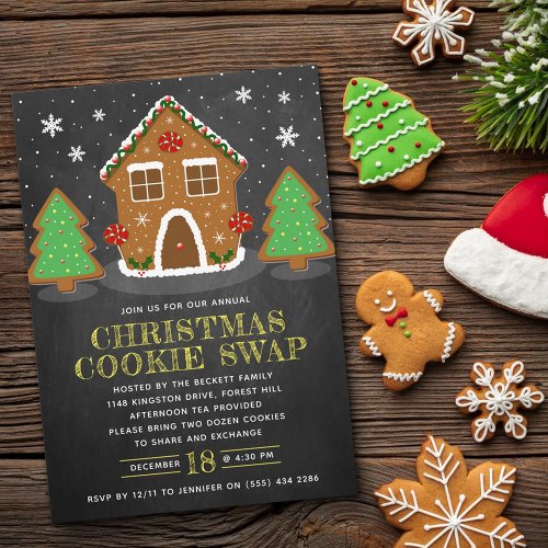 Gingerbread House Cookie Exchange Christmas Party Invitation