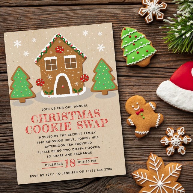 Gingerbread House Cookie Exchange Christmas Party Invitation (Creator Uploaded)