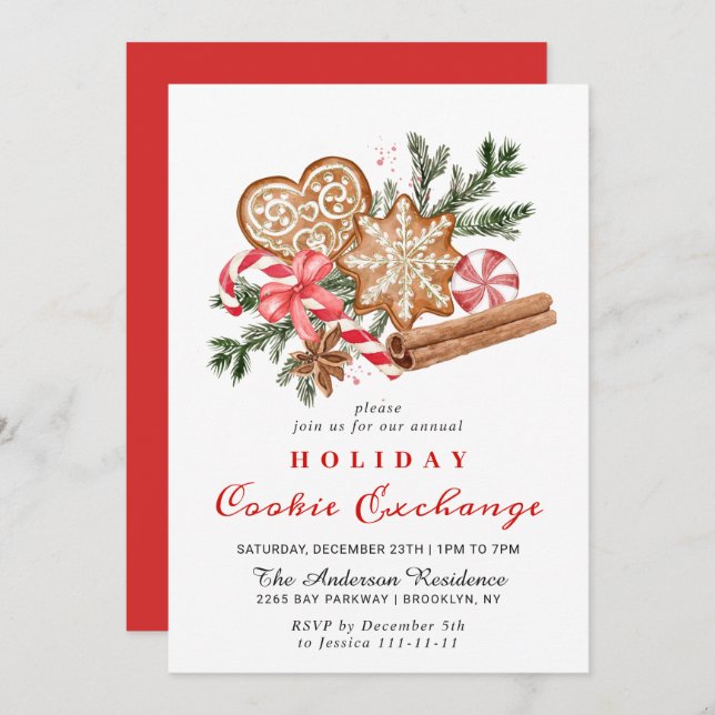 Gingerbread House Cookie Exchange Christmas Party Invitation (Front/Back)