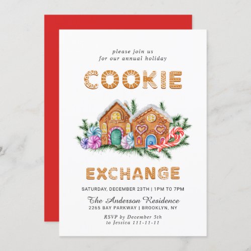 Gingerbread House Cookie Exchange Christmas Party Invitation