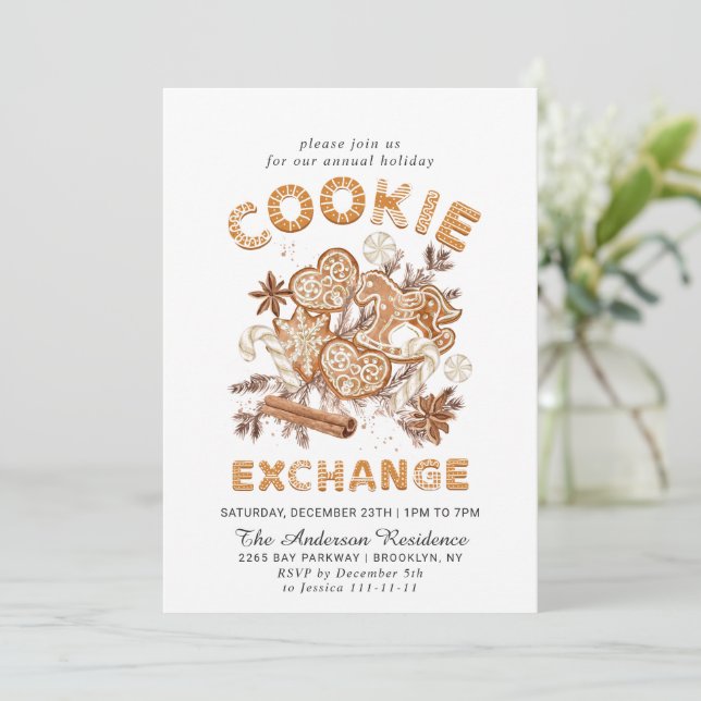 Gingerbread House Cookie Exchange Christmas Party Invitation (Standing Front)