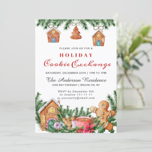 Gingerbread House Cookie Exchange Christmas Party Invitation