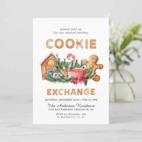 Gingerbread House Cookie Exchange Christmas Party Invitation