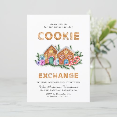 Gingerbread House Cookie Exchange Christmas Party Invitation