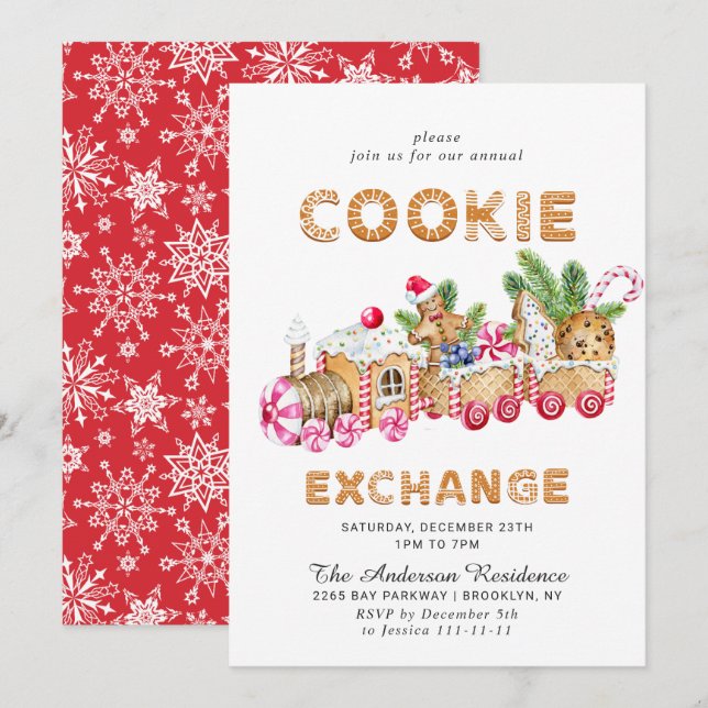 Gingerbread House Cookie Exchange Christmas Party Invitation (Front/Back)