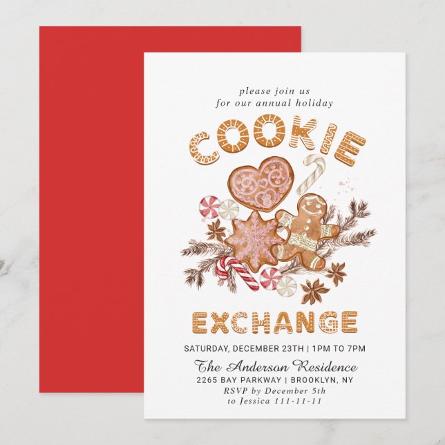 Gingerbread House Cookie Exchange Christmas Party Invitation (Front/Back)