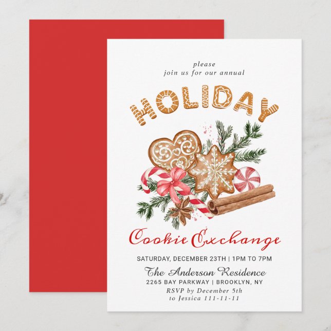 Gingerbread House Cookie Exchange Christmas Party Invitation (Front/Back)