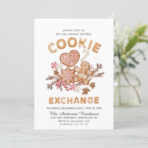 Gingerbread House Cookie Exchange Christmas Party Invitation