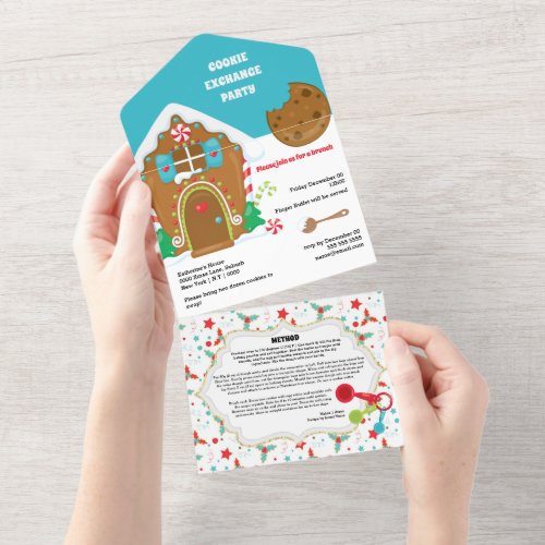 Gingerbread house cookie exchange with recipe card