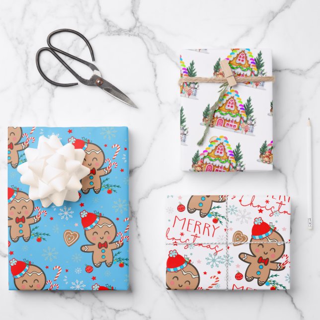 Gingerbread House Cookie Snowflake Merry Christmas Wrapping Paper Sheets (Front)