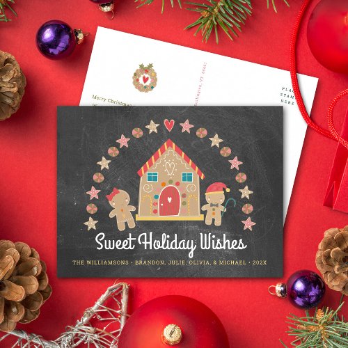 Gingerbread House Cookie Sweet Wishes Chalkboard Holiday Postcard