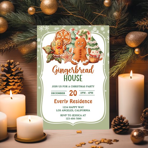 Gingerbread House Cookies Christmas Party  Invitation