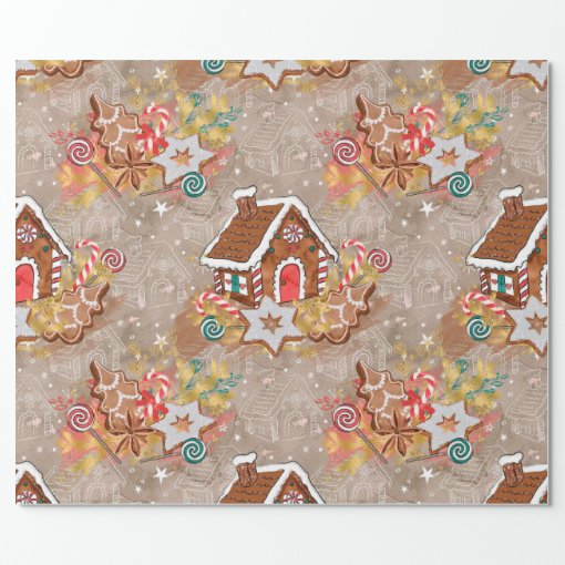 Gingerbread House & Cookies Gift Wrap Paper | Zazzle