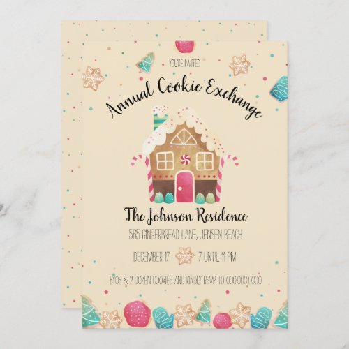 Gingerbread House Cute Holiday Cookie Exchange Invitation