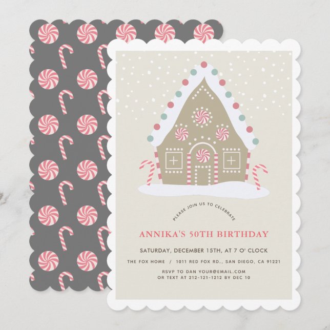 Gingerbread House Decorating Beige Birthday Party Invitation (Front/Back)