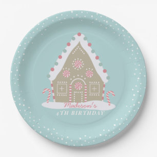 Gingerbread House Decorating Birthday Blue Paper Plates