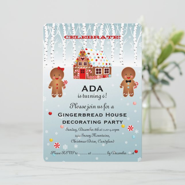 Gingerbread House Decorating Birthday Invitation (Standing Front)