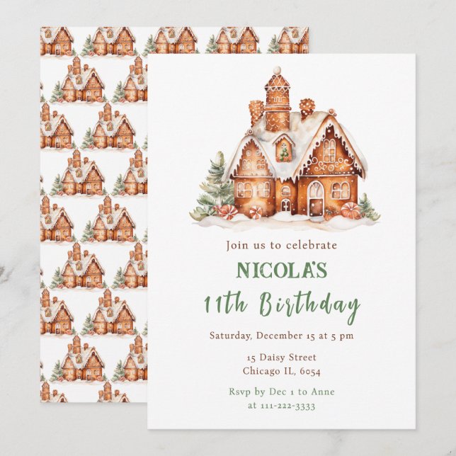 Gingerbread House Decorating Birthday Party Invitation (Front/Back)