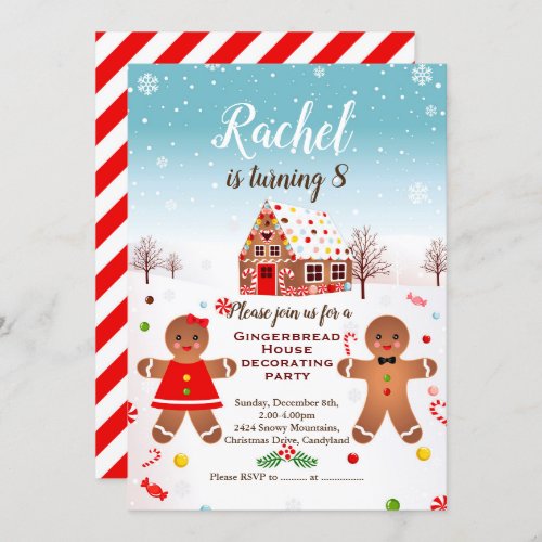 Gingerbread house decorating birthday party invite