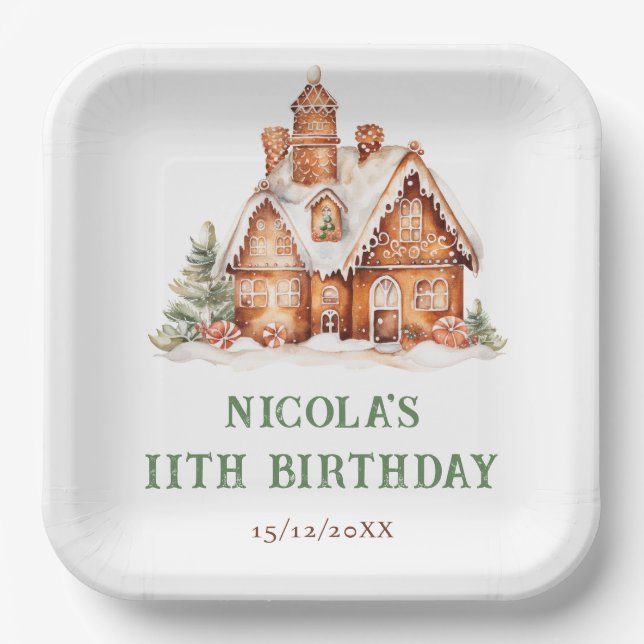 Gingerbread House Decorating Birthday Party Paper Plates (Front)