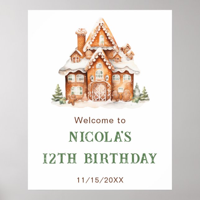 Gingerbread House Decorating Birthday Party Poster (Front)