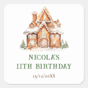 Gingerbread House Decorating Birthday Party Square Sticker