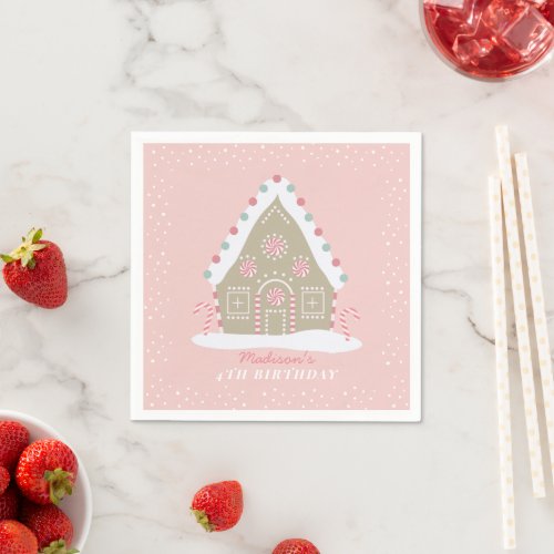 Gingerbread House Decorating Birthday Pink Napkins