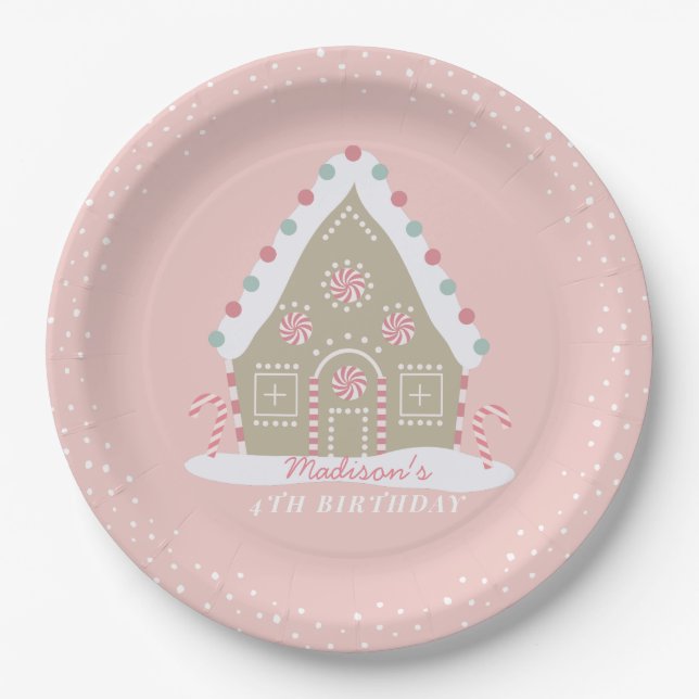 Gingerbread House Decorating Birthday Pink Paper Plates (Front)