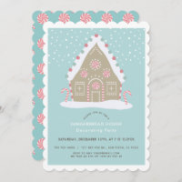 Gingerbread House Decorating Blue Holiday Party Invitation