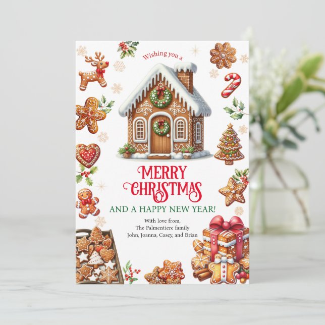 Gingerbread House Decorating Christmas Party Holiday Card (Standing Front)