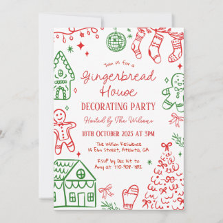Gingerbread House Decorating Christmas Party Invitation