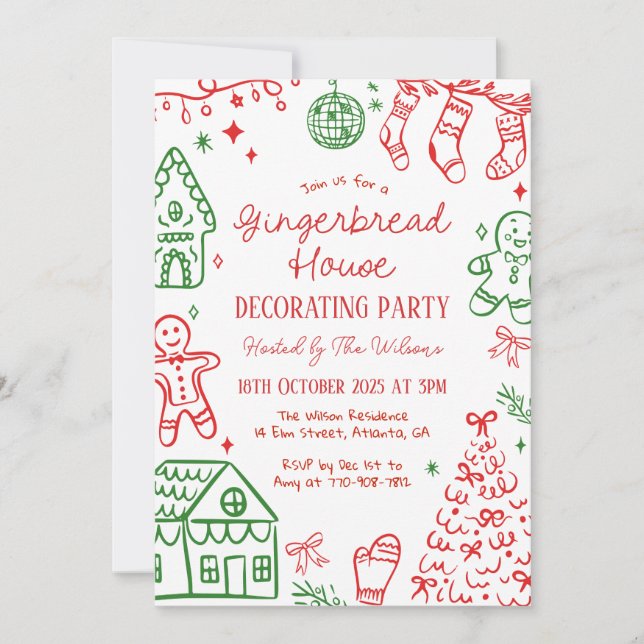 Gingerbread House Decorating Christmas Party Invitation (Front)