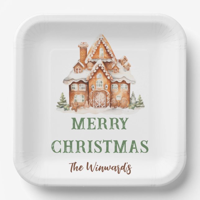 Gingerbread House Decorating Christmas Party Paper Plates (Front)