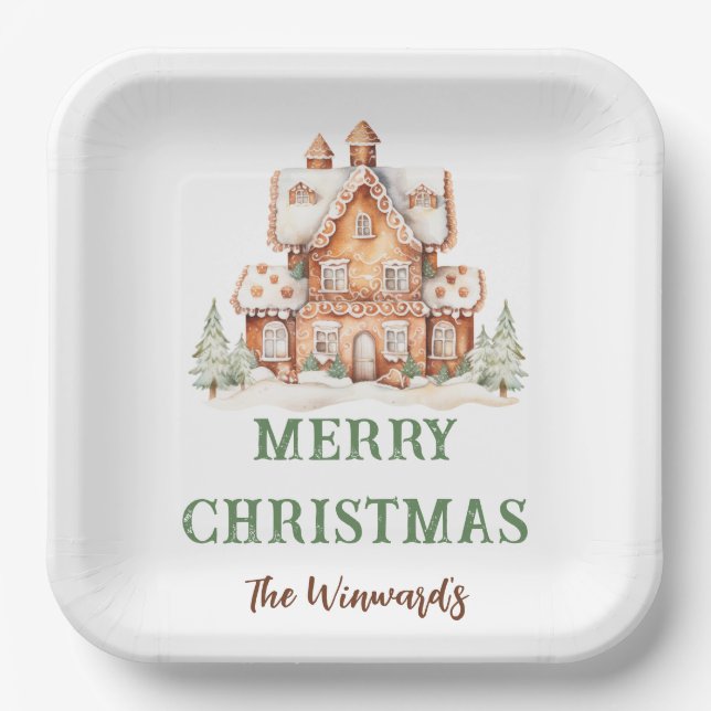 Gingerbread House Decorating Christmas Party Paper Plates (Front)
