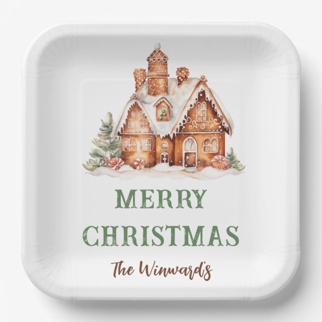 Gingerbread House Decorating Christmas Party Paper Plates (Front)