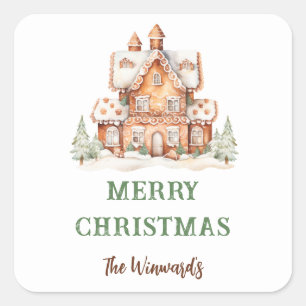 Gingerbread House Decorating Christmas Party Square Sticker