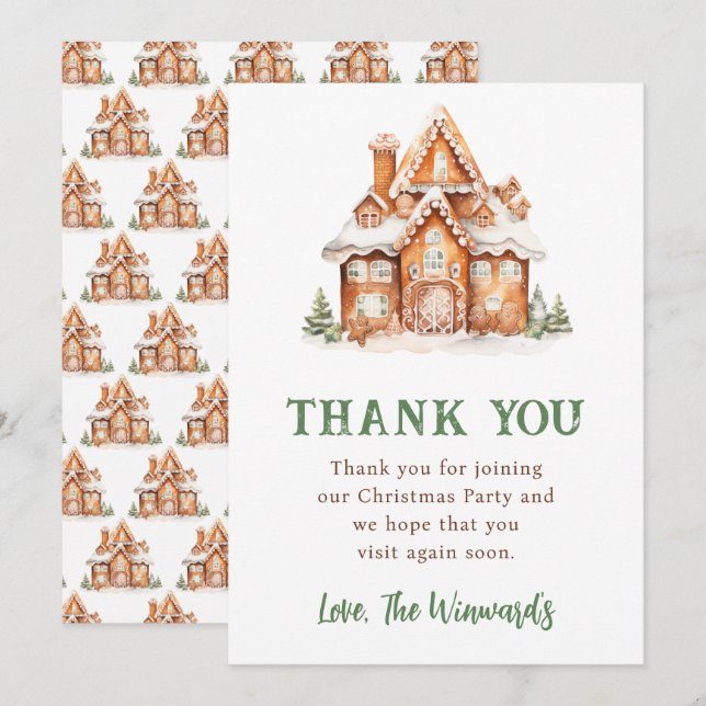 Gingerbread House Decorating Christmas Party Thank You Card (Front/Back)