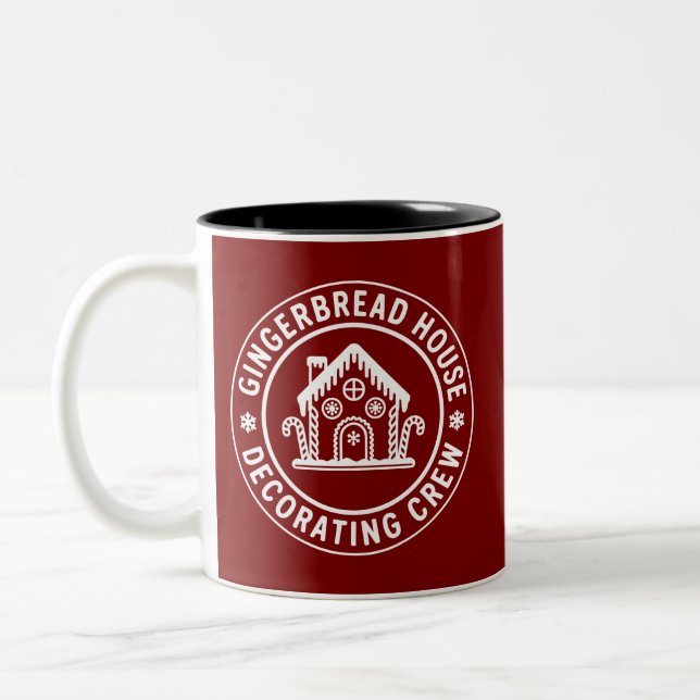 Gingerbread House Decorating Crew Christmas Family Two-Tone Coffee Mug (Left)