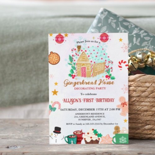 Gingerbread House Decorating Party 1St Birthday Invitation