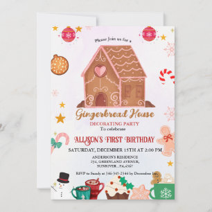 Gingerbread House Decorating Party 1St Birthday Invitation