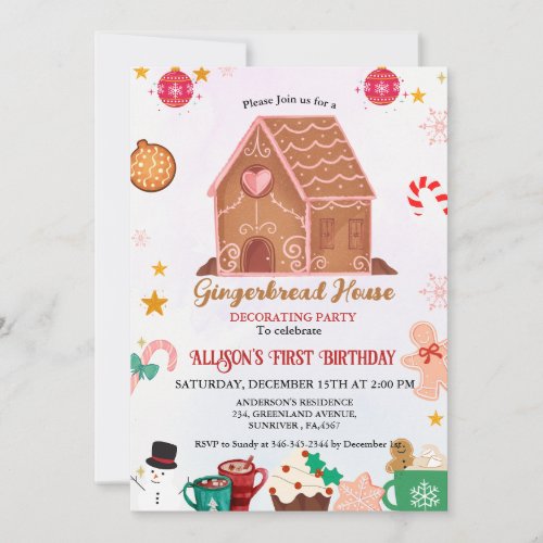 Gingerbread House Decorating Party 1St Birthday Invitation