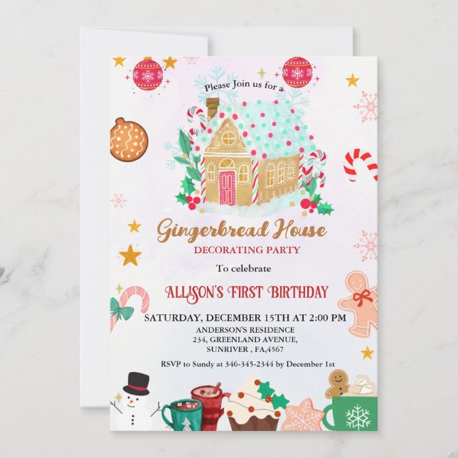 Gingerbread House Decorating Party 1St Birthday Invitation (Front)