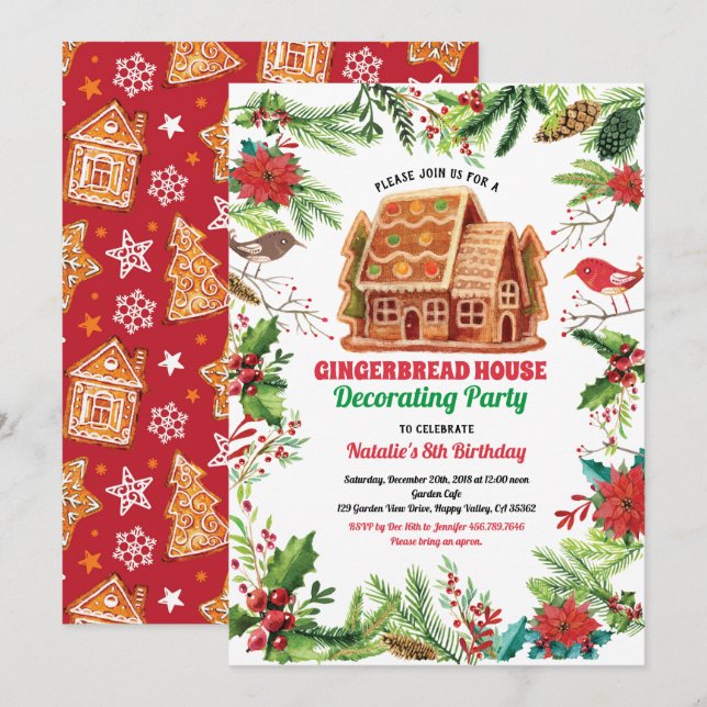 Gingerbread house decorating party birthday baking invitation (Front/Back)
