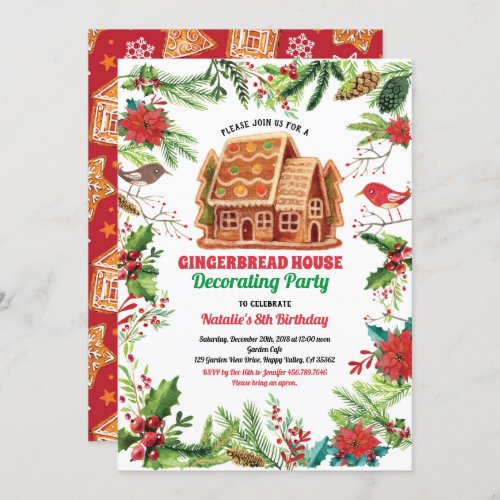 Gingerbread house decorating party birthday baking invitation