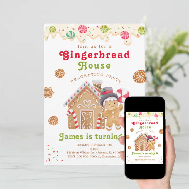 Gingerbread house decorating party birthday invitation Zazzle